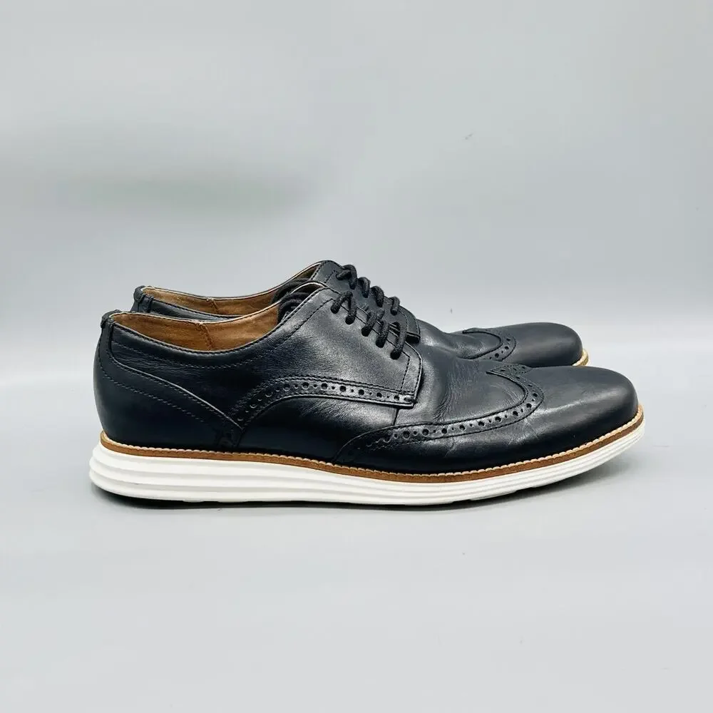 Cole Haan Shoes Mens 11 Black Leather Grand OS Wingtip Oxford Dress Brogue